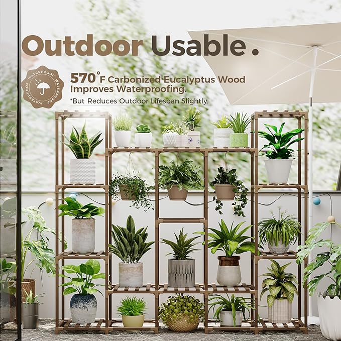 Bamworld Large Plant Stand Indoor Outdoor Hanging Shelf for Multiple PlantsTall Large Holder for Living Room Patio Balcony Garden