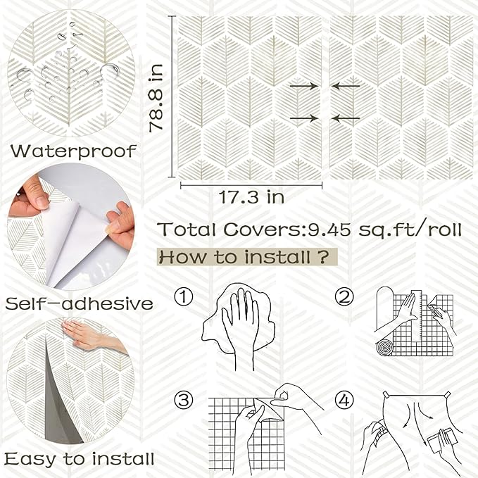 Modern Peel and Stick Wallpaper 17.3''×78.8'' Self Adhesive Wallpaper Boho - Image 3