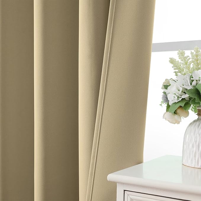 CUCRAF Beige Blackout Curtains 108 inch Length 2 Panels Set, Rod Pocket Room - Image 6