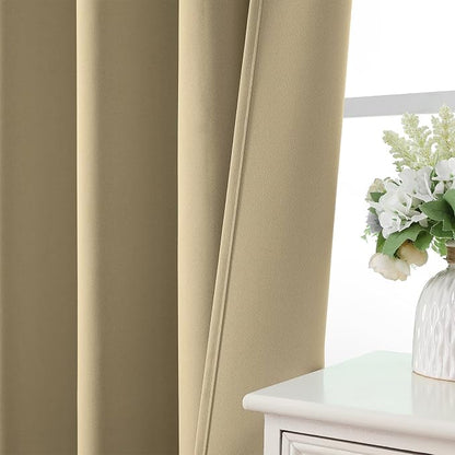 CUCRAF Beige Blackout Curtains 72 inch Length 2 Panels Set, Rod Pocket Room - Image 6