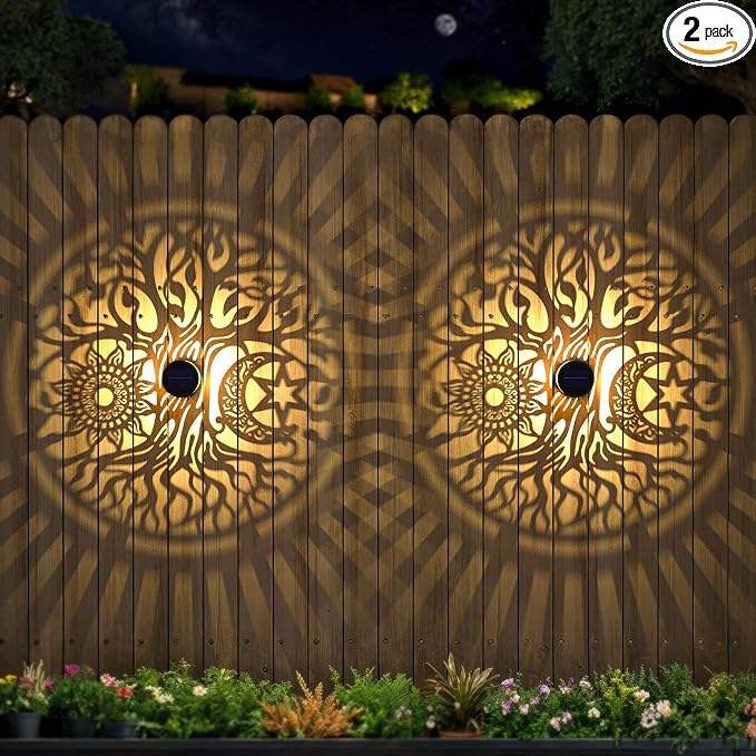 2 Pack Large Solar Fence Lights Metal Solar Powered Outdoor Wall Deck Step by gardencave