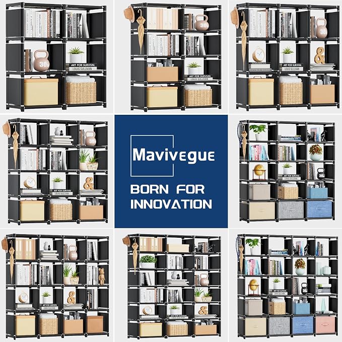 Mavivegue Bookcases: Black Cube Book Shelf, 10 Cube Tall Storage Organizer - Image 6