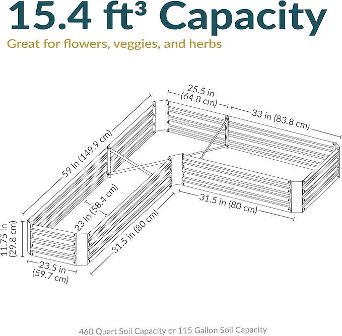 Sunnydaze 11.75" H Raised Metal Garden Bed - Galvanized Raised Garden Bed Outdoor for Vegetables and Flowers - Brown - L-Shaped