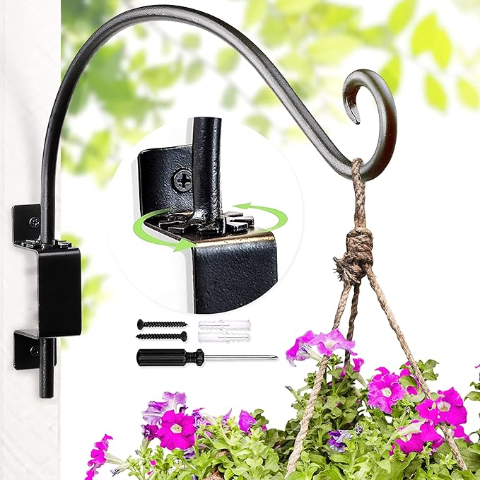 Swivel Bird Feeder Hanger Hook: Swivel Hanging Plant Bracket Outdoor - Wall Mount Swivel Hanging Hook for Bird Feeder 12-Inch