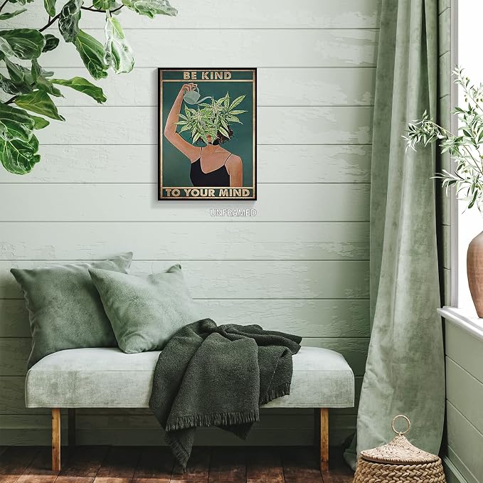 Vintage Be Kind To Your Mind Poster Mental Health Quote Canvas Wall Art Posters - Image 5