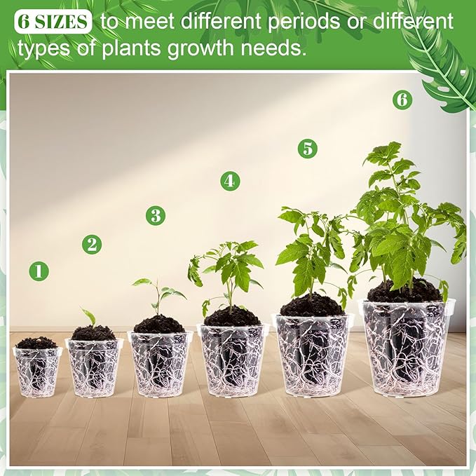 Vesici Large Size Clear Nursery Pots Variety Pack Plant Pots with Drainage Holes Planters for Indoor Plants Flexible Transparent Plastic Plant Bottle Succulents(24 Pcs,4/5/6/7/8/9 Inch)