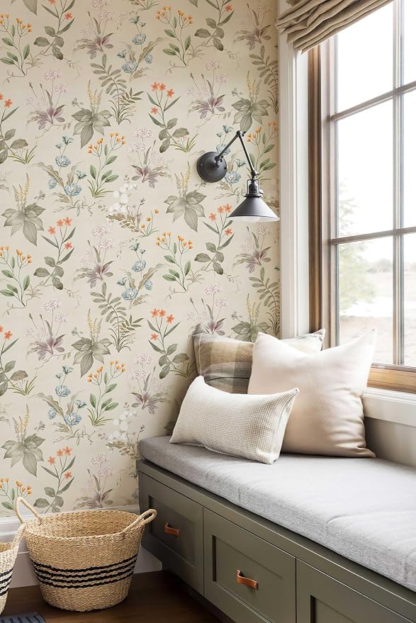 Simon&Siff Vintage Wallpaper Peel and Stick Beige Floral Contact Paper - Image 2