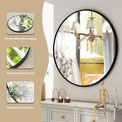 HARRITPURE Round Mirror 24 Black Wall Mounted Circle Mirrors Vanity Mirror - Image 4