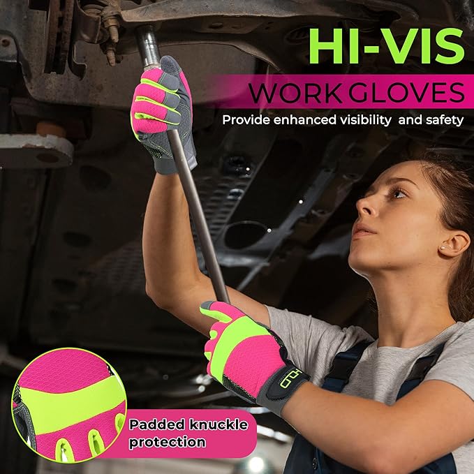 HANDLANDY Women Safety Work Gloves Utility Touch Screen Working Grip Glove for Yardwork Gardening Breathable Mechanic Gloves