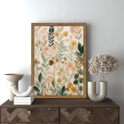 Framed Boho Floral Wall Art, Neutral Botanical Wildflower Canvas Wall Decor - Image 9
