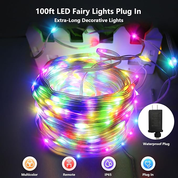LED Rope Lights Outdoor, 100Ft 300 LED Multicolor String Lights Indoor with Remote, 8 Modes Waterproof Fairy Lights for Outside Garden Patio Party Wedding Christmas Decoration
