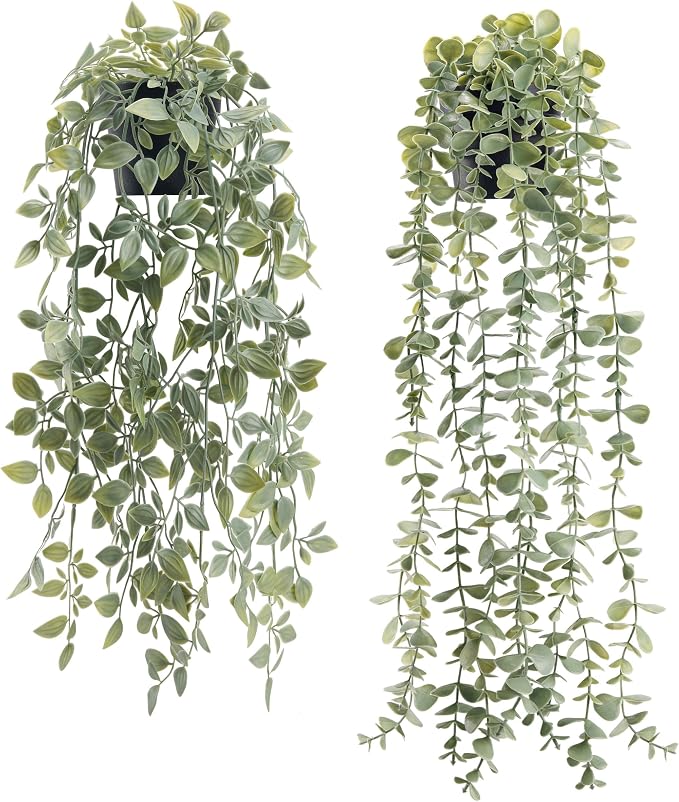 Der Rose 2Pcs Fake Plants Hanging Artificial Decor Faux Potted Eucalyptus and by DerRose