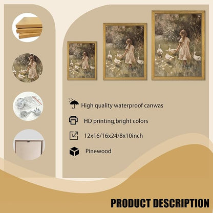 Wood Framed Canvas Wall Art, Vintage Girl - Image 3