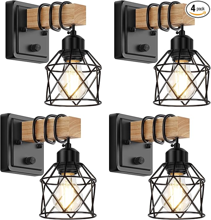 FadimiKoo Farmhouse Wall Sconces 4 Pack, Bedside Wall Lamps by FadimiKoo