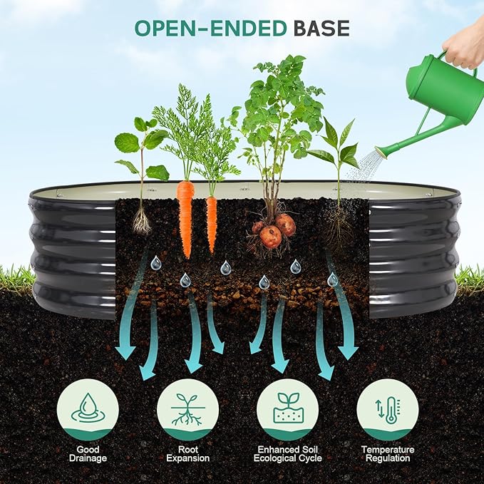 Galvanized Raised Garden Bed Outdoor - 4×2×1ft Planter Raised Beds for Gardening | Oval Metal Garden Planter Box with Safety Edging and Gloves for Vegetables Fruits and Flowers - Grey