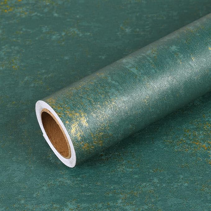 VEELIKE Distressed Teal Gold Metallic Wallpaper Peel and Stick Industrial Green - Image 8