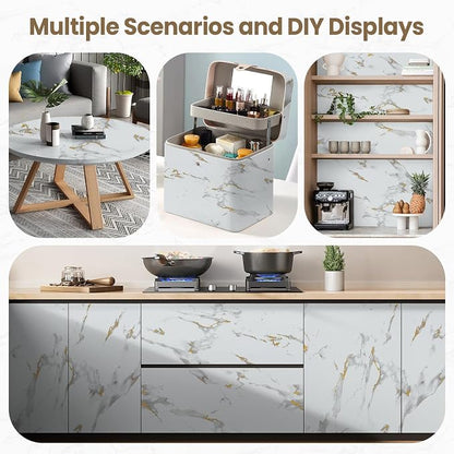 practicalWs Glossy Marble Wallpaper Peel and Stick White/Gold Granite Contact - Image 4