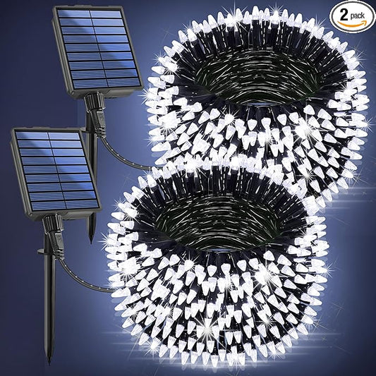 2-Pack 200FT Solar String Lights for Outside, 600 LED Extra-Bright Solar Light Outdoor with 19 Modes & Timer, Waterproof Fairy Solar Lights for Garden Patio Tree Christmas Decorations (Cool White)