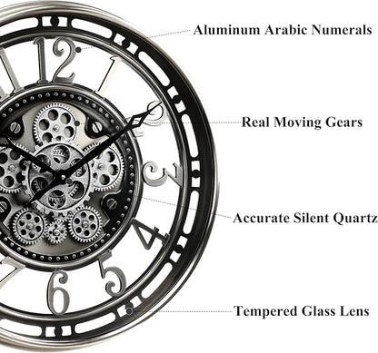 CLXEAST 21 Inch Large Moving Gear Wall Clock, Industrial Steampunk Decor - Image 2