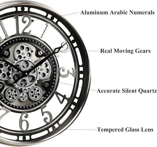 CLXEAST 21 Inch Large Moving Gear Wall Clock, Industrial Steampunk Decor - Image 2
