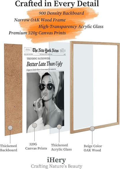 iHery Natural OAK Wood Audrey Hepburn Newspaper Trendy Framed Wall Art - Image 3