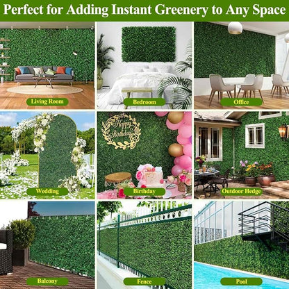 16 Pcs 10" X 10" Artificial Grass Wall Panels, UV-Resistant Fake Boxwood Panels - Image 4