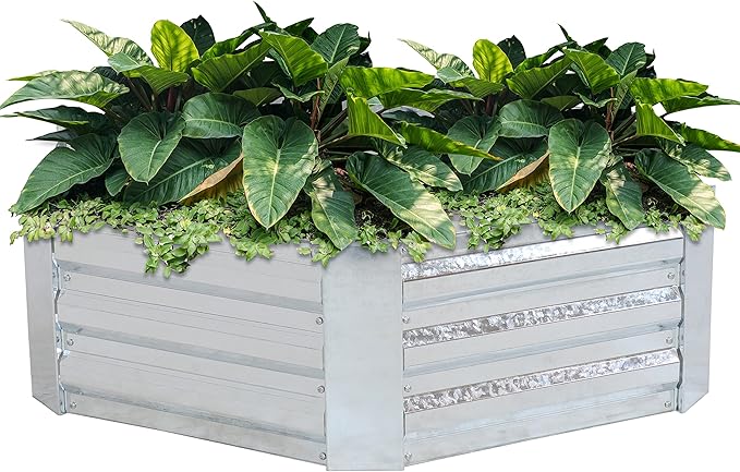 Sunnydaze 11.75" H Raised Metal Garden Bed - Galvanized Raised Garden Bed Outdoor for Vegetables and Flowers - Silver - Hexagon