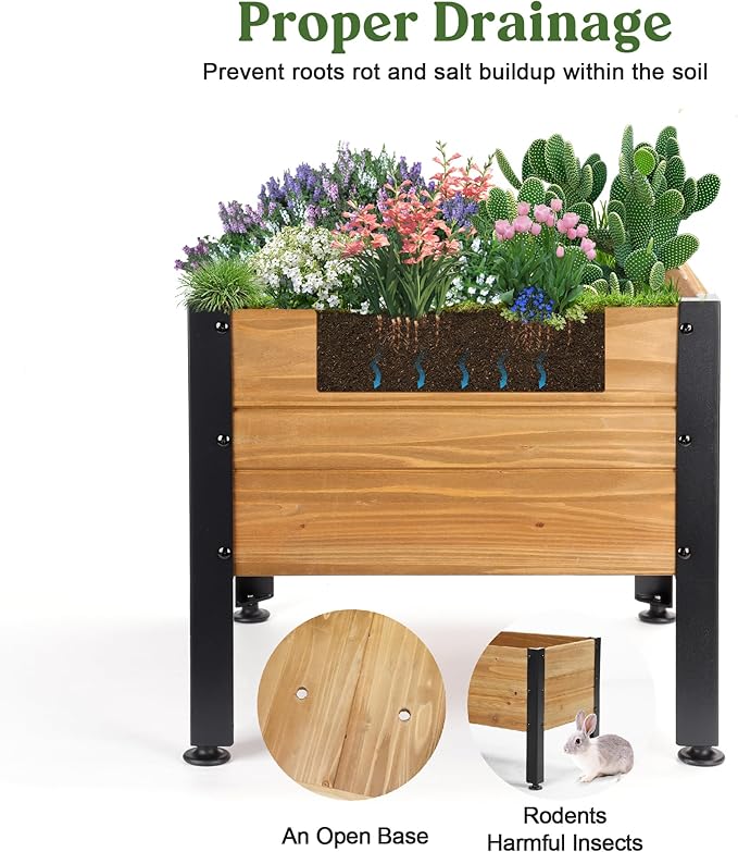 Wooden Planter Box, Square Planter for Growing Flowers,Decorative for Flowers Herbs Vegetables for Indoor & Outdoor Decor,Front Porch Cart for Patio Garden Balcony