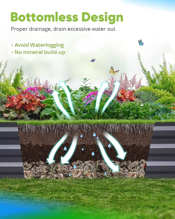 Quictent Galvanized Raised Garden Bed 6x3x1 Ft Metal Planter Box for Vegetables Bottomless for Backyard Outdoor, Include 1 Tomato Cage, Dark Grey