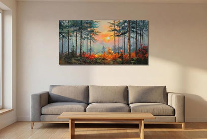 Ardemy Sunset Pines Wall Art Hand-Painted Texture Forest Canvas Painting - Image 2