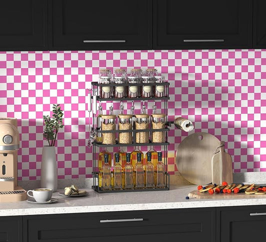 Modern Peel and Stick Wallpaper Pink and White Mosaic Checkered Contact Paper - Image 2