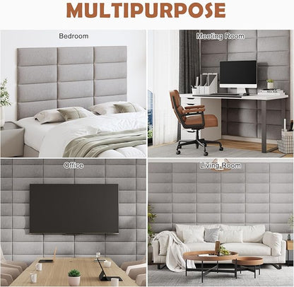 IFNOW Upholstered Wall Mounted Headboard, 3D Soundproof Wall Panels Peel and - Image 6