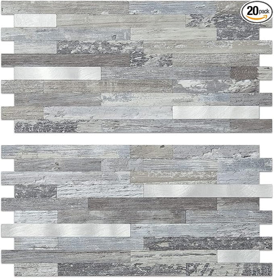 AULIGET 20 Sheets Peel and Stick Backsplash, Distressed Wood Look PVC Wall by AULIGET