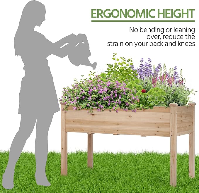 Yaheetech 1pc Raised Garden Bed 48x24x30in Elevated Wooden Horticulture Planter Box with Legs Standing Growing Bed for Gardening/Backyard/Patio/Balcony