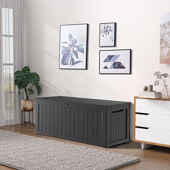 Heavy-Duty 270 Gallon Waterproof Deck Storage Box, Outdoor Storage for Garden & Patio, Lockable Resin Storage Chest for Pool Accessories, UV-Resistant, Onyx Black
