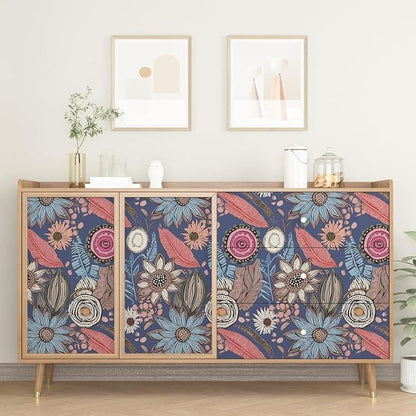 Blue Pink Wallpaper Peel and Stick, Vintage Boho Floral Contact Paper 17.5" x - Image 3