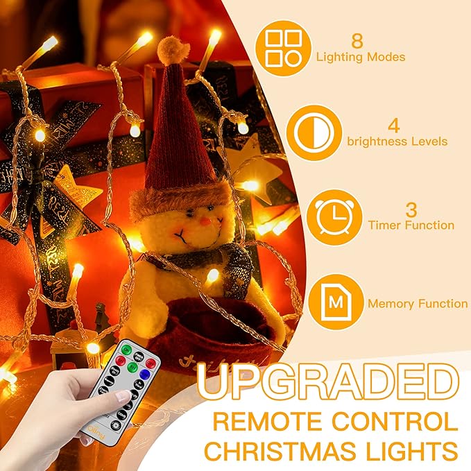 Ollny Christmas Lights Outdoor 400LED 131FT, Warm White Fairy Lights with Remote 3 Timer, Plug in 8 Modes String Lights for Bedroom Indoor Outside House Party Xmas Decorations