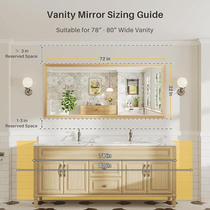72x32 Inch Bathroom Mirror for Wall, Anti-Rust Oak Wood Grain Metal Framed - Image 2