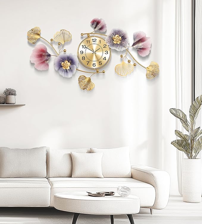 Wall Clocks for Living Room Decor, Large Wall Clock, 3D Creative Metal Ginkgo - Image 6