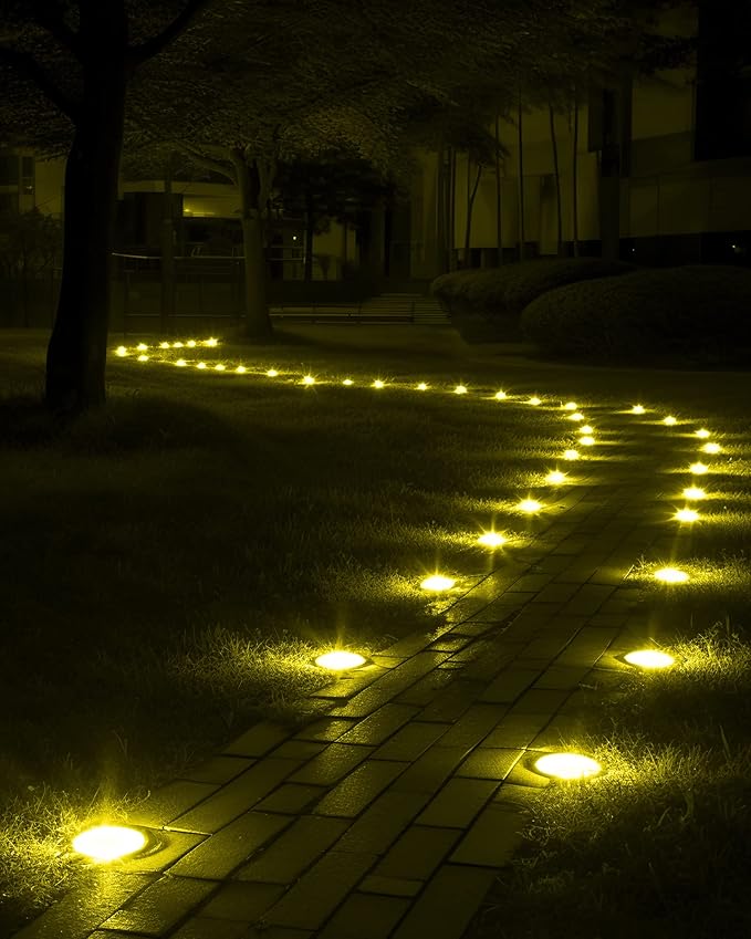 Biling Solar Outdoor Lights 12 Packs, Bright 12 LEDs Solar Ground Lights Waterproof, Flat Pathway Lights Solar Powered for Yard Walkway Garden Driveway (Warm White)