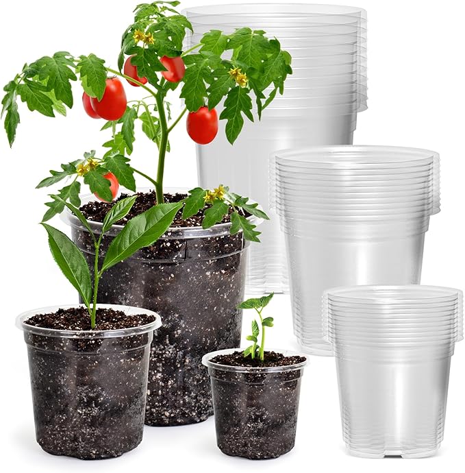 30 Packs 6.7/5/4 Inch Reinforced Clear Nursery Pots with Drainage Hole, Transparent Variety Pack Plastic Plant Pot Seedling Planter Seed Starter Flower