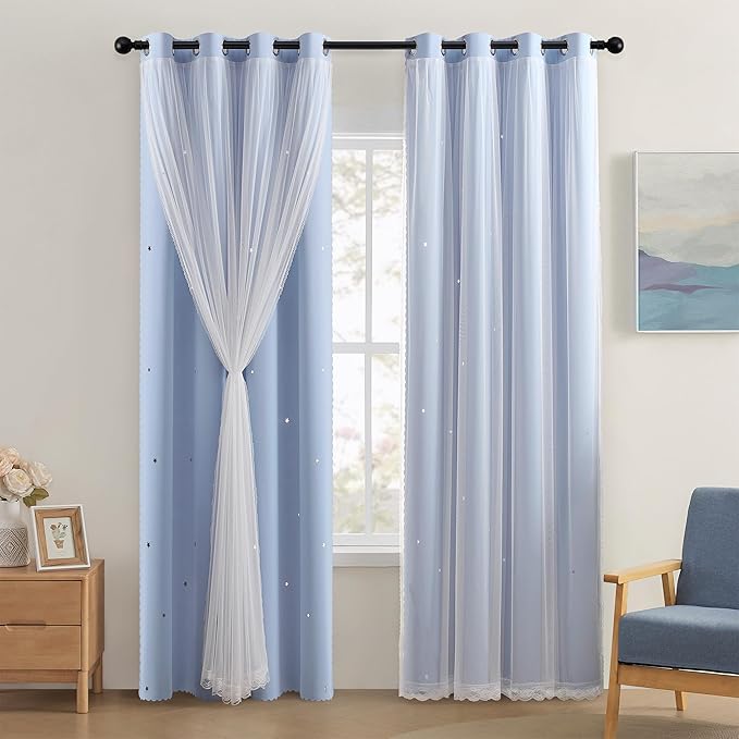 XiDi Light Blue Curtains for Bedroom, Girls Room Blackout Curtains, Kids Room by Addsomecolortolife