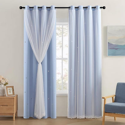 XiDi Light Blue Curtains for Bedroom, Girls Room Blackout Curtains, Kids Room by Addsomecolortolife
