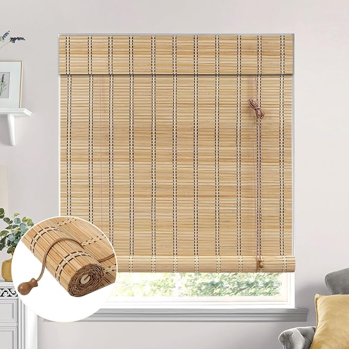 No Tool No Drill Bamboo Blinds for Interior Windows, Bamboo Shades for Indoor by EVOZEN