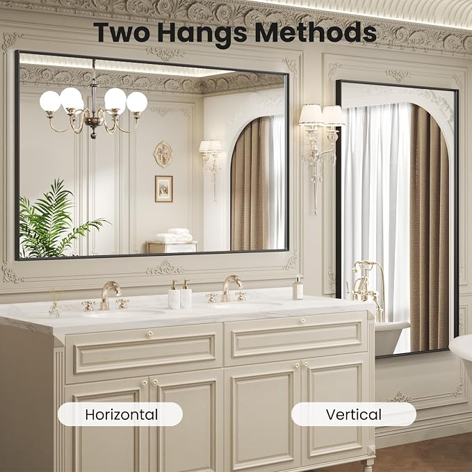 LOAAO Black Bathroom Mirror 60"X36" - Image 4