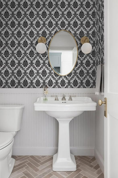 17.7" x 197" Peel and Stick Wallpaper Black Vintage Wallpaper Damask Contact - Image 3