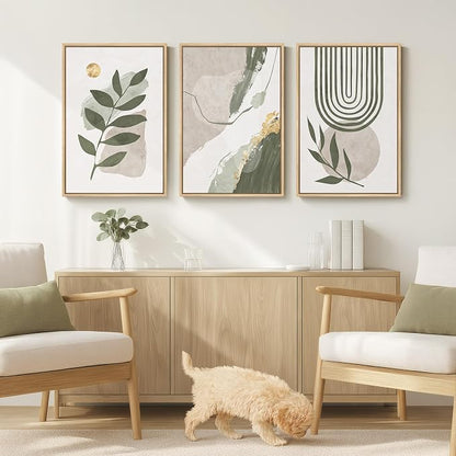 Large Framed Boho Sage Green Abstract Wall Art - Image 2