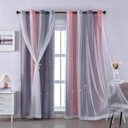 XiDi Curtains for Bedroom Decor, Rainbow Pink-Grey-34-96 by Addsomecolortolife