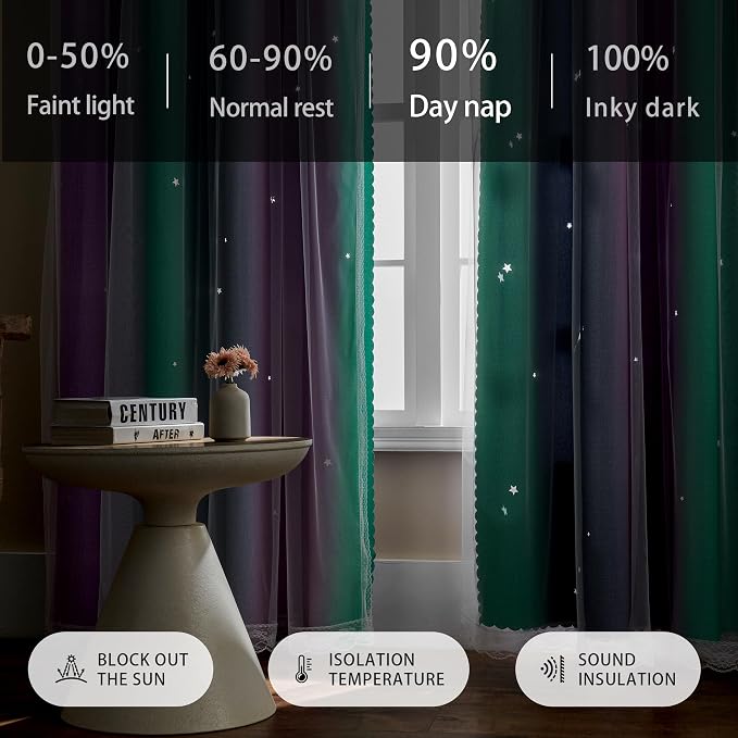 XiDi Purple Grey Curtains for Kids Bedroom, Princess Room Decor Green Curtain - Image 5