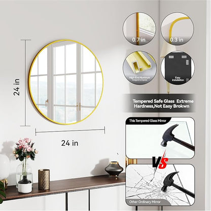SCWF-GZ 24" Round Mirror Circle Wall Mounted Hanging or Against Wall Metal - Image 3